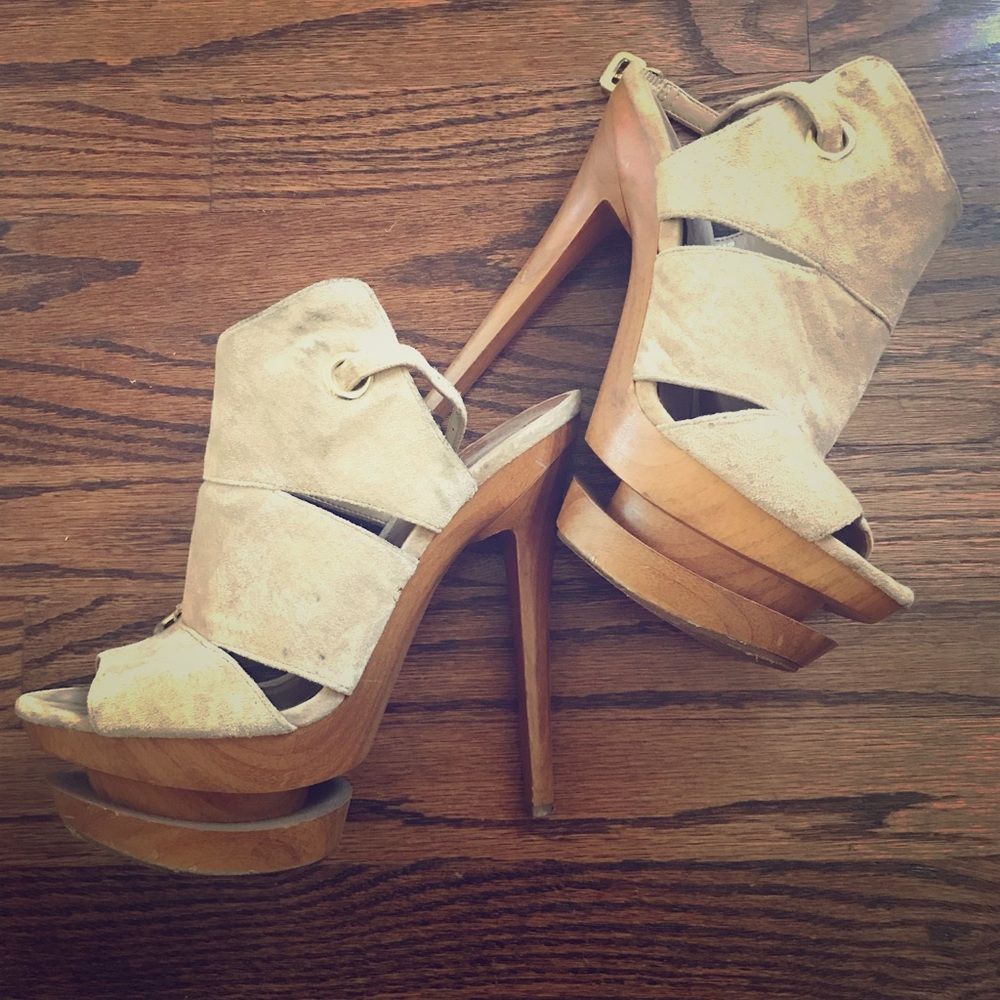 Jessica Simpson wood platform heels